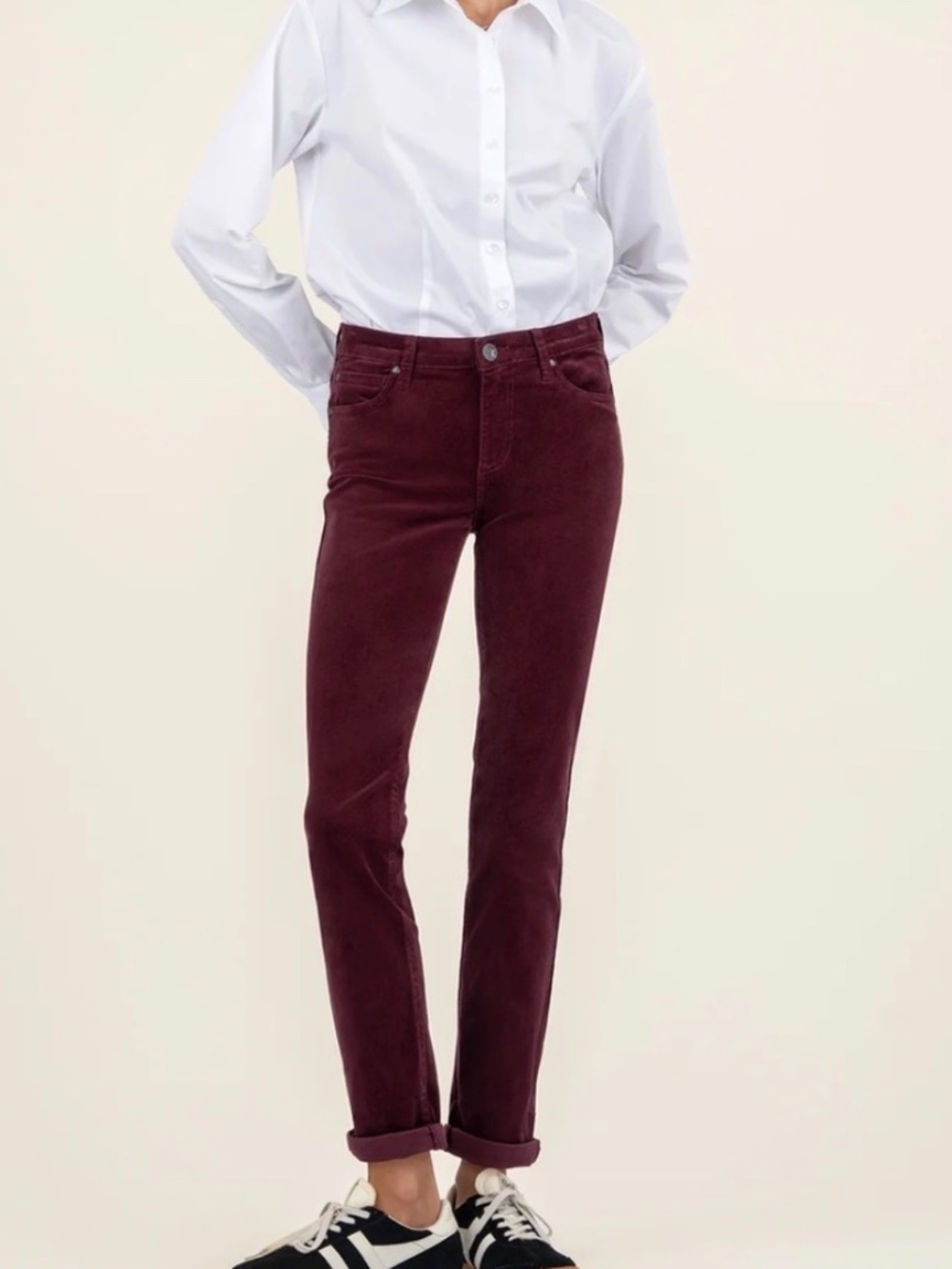 Kut From the Kloth Catherine Boyfriend Corduroy Pants Size 4 Burgundy Wine Color